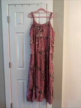 Sleeveless Dusty Rose Floral Maxi Dress Fits 2X-3X